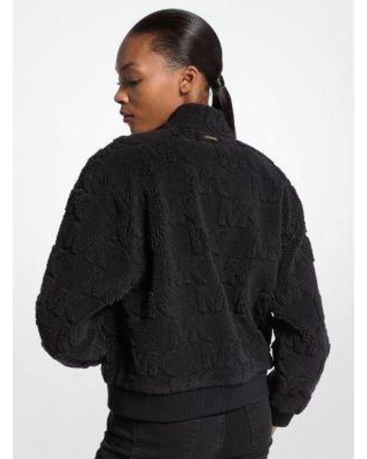 Michael Kors Black Logo Jacquard Sherpa Zip-Up Jacket