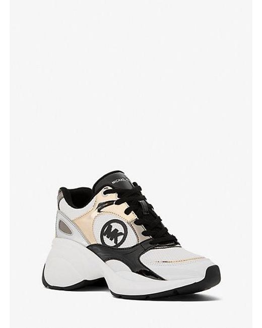 Michael Kors Zuma Metallic And Mesh Trainer in White | Lyst
