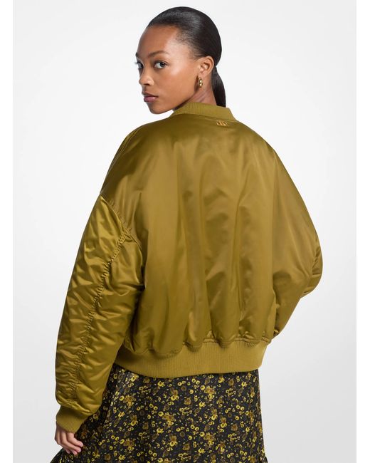 MICHAEL Michael Kors Green Mk Satin Ciré Bomber Jacket