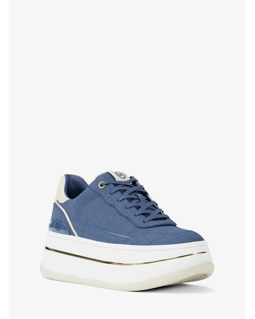 MICHAEL Michael Kors Blue Mk Hayes Crocodile Embossed Suede Platform Trainers