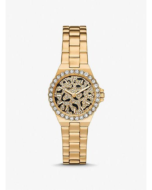 Michael Kors Metallic Mini Lennox Animal Pavé Gold-tone Watch