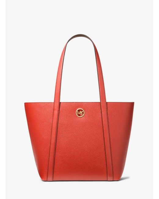 Michael Kors Red Hadleigh Large Pebbled Leather Tote Bag