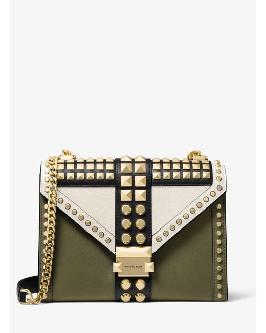 Whitney Large Studded Saffiano Leather Convertible Shoulder Bag en