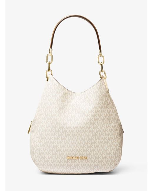 Michael Kors White Mk Lillie Large Logo Shoulder Bag