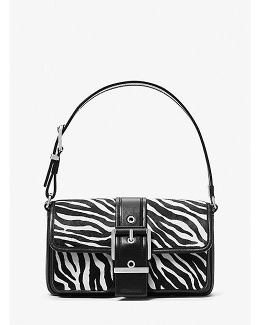 Michael Kors Black Mk Colby Medium Zebra Print Calf Hair Shoulder Bag
