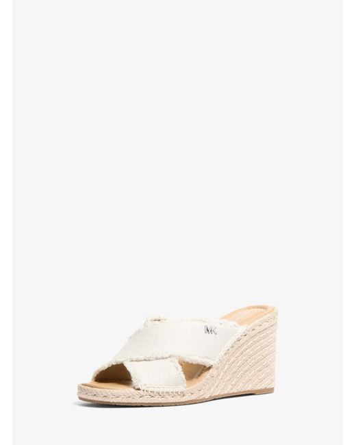 MICHAEL Michael Kors Natural Mk Kenzie Frayed Linen Blend Canvas Wedge Sandal