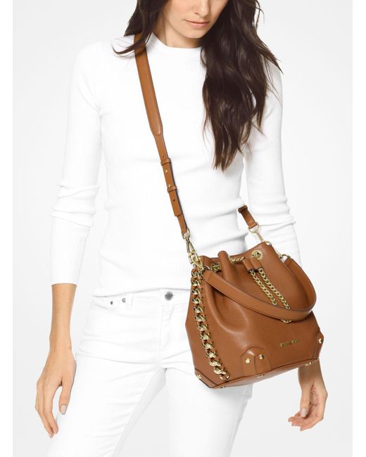 Michael kors alanis medium pebbled outlet leather bucket bag