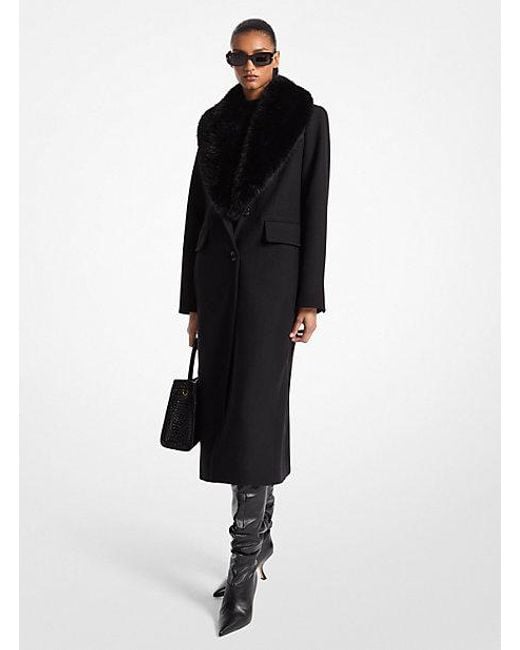 MICHAEL Michael Kors Black Faux Fur Collar Wool Blend Coat