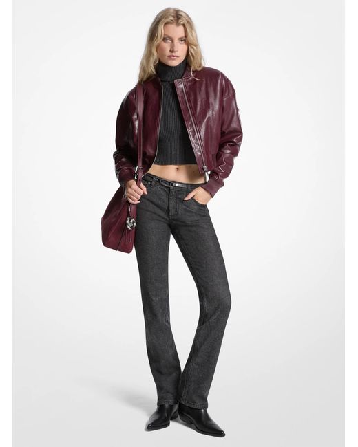 MICHAEL Michael Kors Red Mk Cropped Bomber Jacket