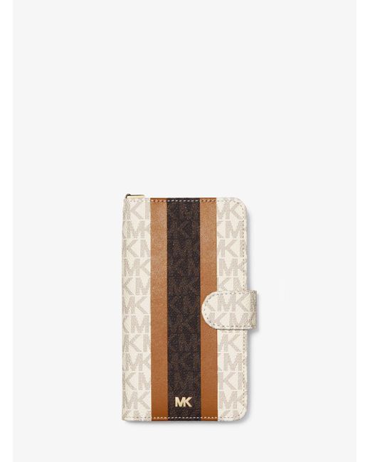 Michael Kors Natural Logo Stripe Wristlet Folio Case For Iphone Xr