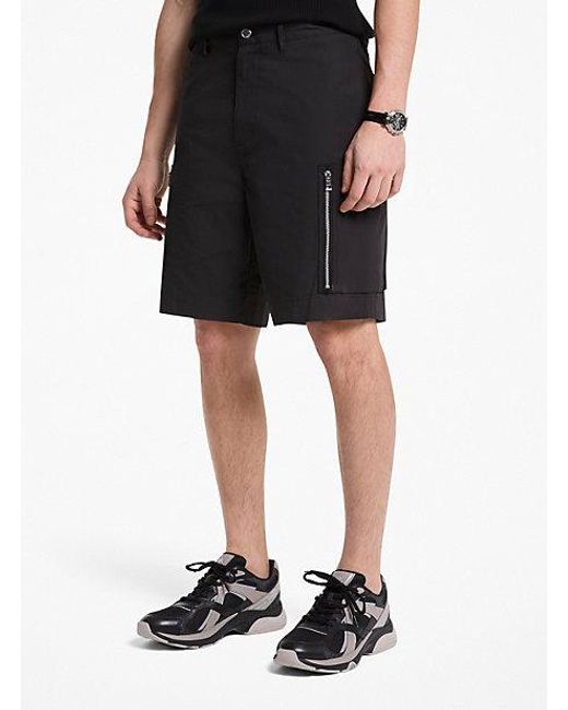 Michael Kors Black Cotton Poplin Zip Cargo Shorts for men