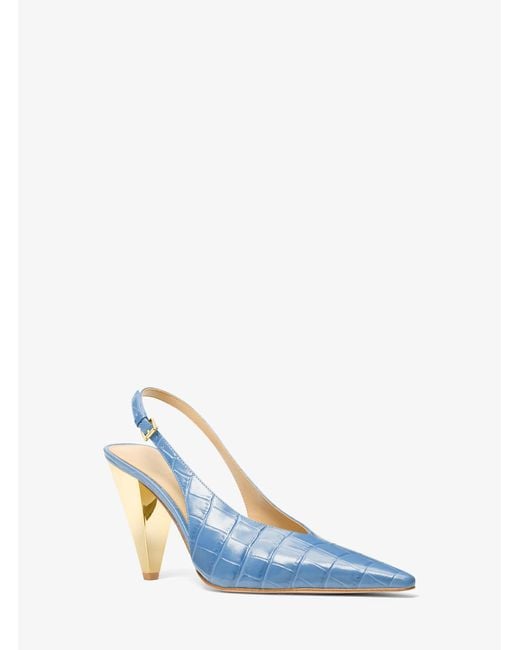 MICHAEL Michael Kors Blue Mk Electra Crocodile Embossed Leather Slingback Pump