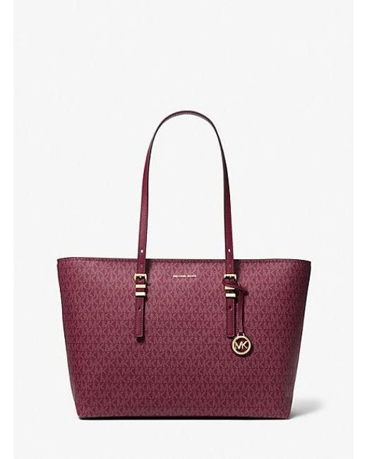 MICHAEL Michael Kors Women's Purple Quinn Large Signature Logo And Leather Tote Bag
