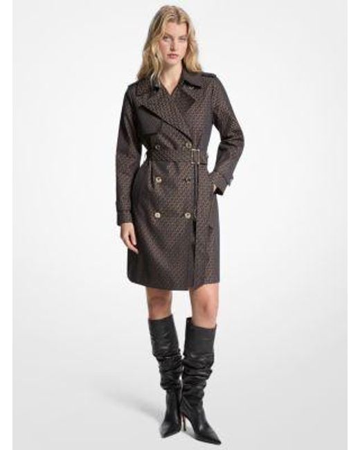 Michael Kors Black Signature Logo Cotton Blend Belted Trench Coat