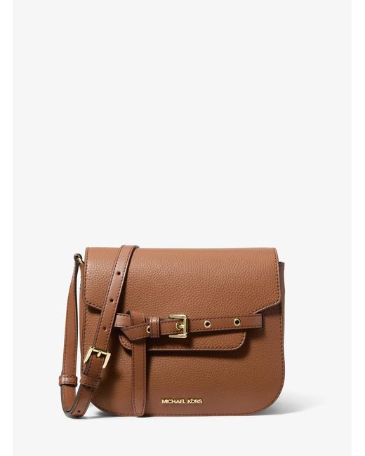 MICHAEL Michael Kors Brown Mk Emilia Small Pebbled Leather Saddle Crossbody Bag