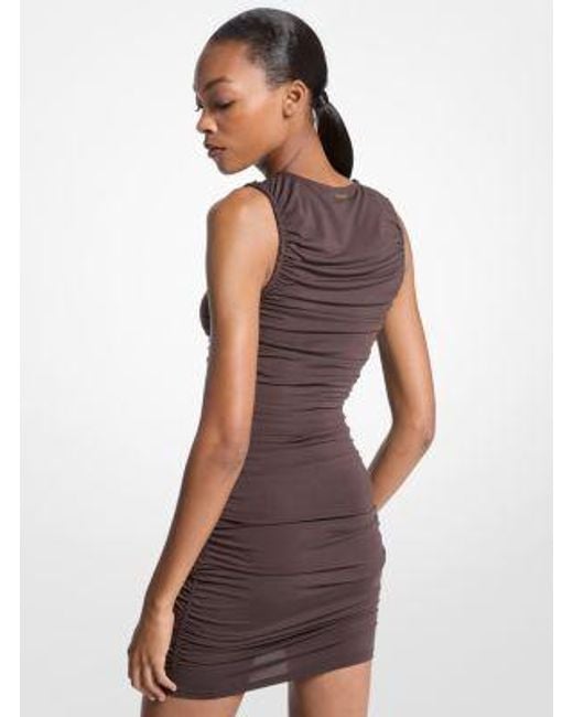 Michael Kors White Ruched Stretch Matte Jersey Mini Dress