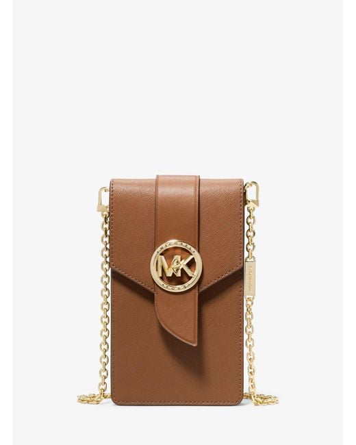 Michael Kors Small Saffiano Leather Smartphone Crossbody Bag in Brown
