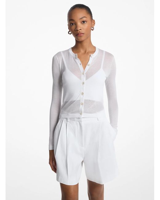 MICHAEL Michael Kors White Mk Tencel Blend Cropped Cardigan And Bra Top