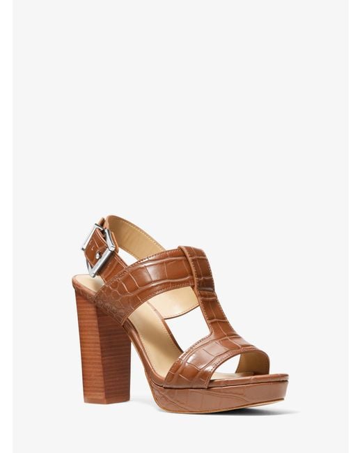 Michael Kors Becker Crocodile Embossed Faux Leather Platform Sandal in