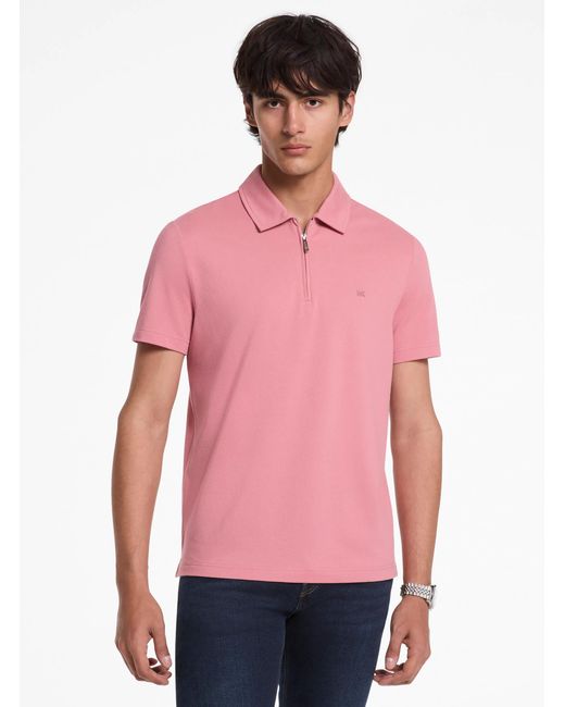 Michael Kors Pink Mk Cotton Blend Piqué Zip-Up Polo Shirt for men