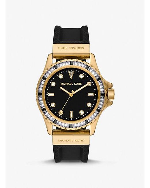 Michael Kors Black Oversized Everest Pavé Gold-tone And Silicone Watch