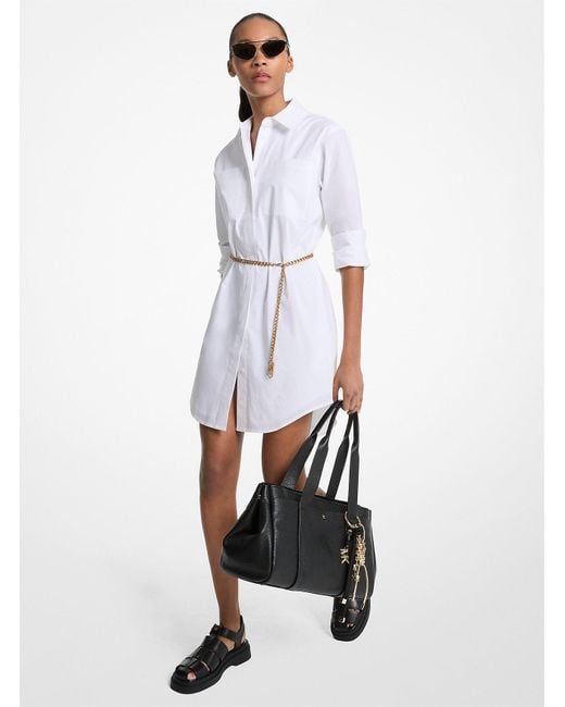 Mkvestido Camisero De Algodón Elástico Con Cinturón MICHAEL Michael Kors de color White