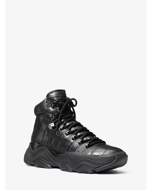 Michael Kors Black Atlas Crocodile Embossed Leather Boot for men