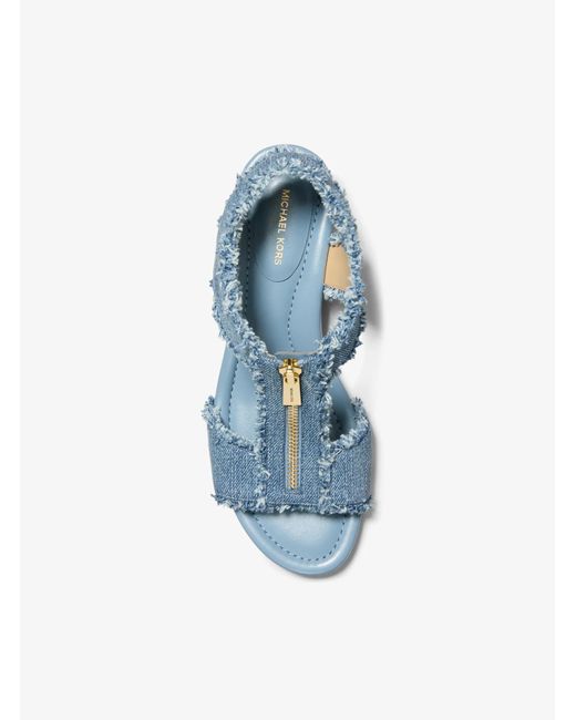 MICHAEL Michael Kors Blue Mk Berkley Frayed Denim Wedge Sandal