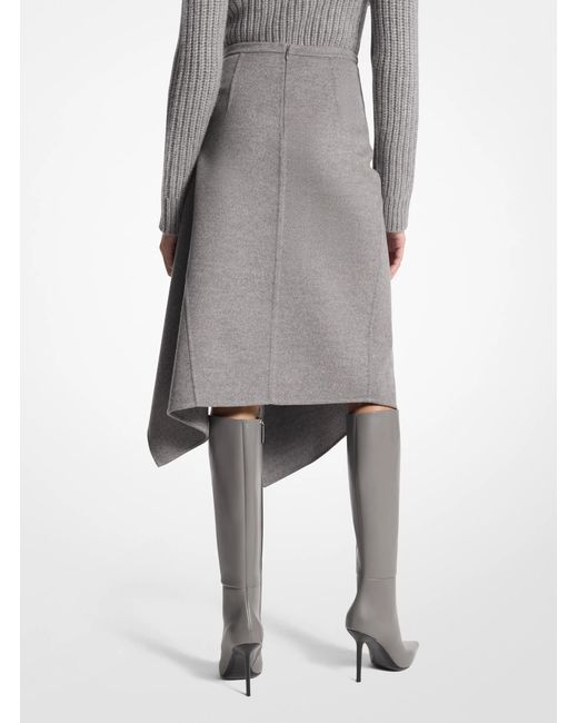 Michael Kors Gray Mk Double Faced Wool Cascade Skirt