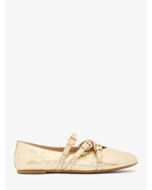 Michael Kors Natural Indy Flex Crackled Metallic Leather Ballet Flat