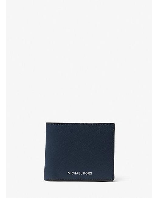 Michael Kors Blue Harrison Saffiano Leather Billfold Wallet for men