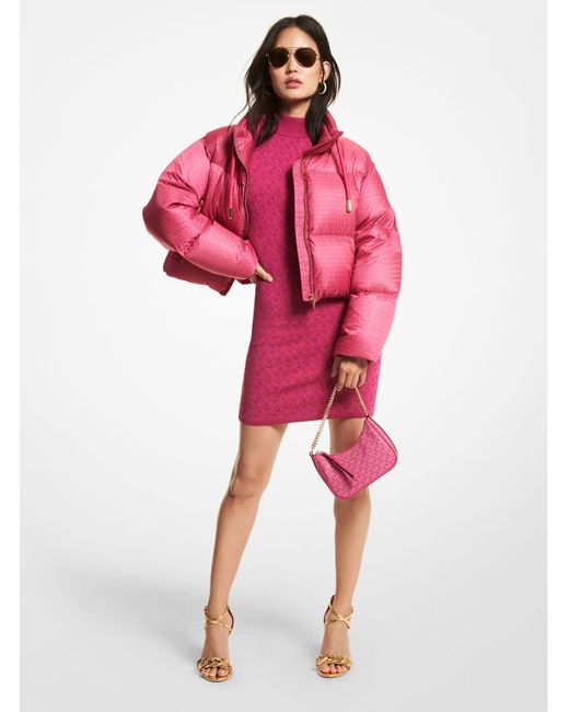 Michael Kors Pink Cropped Logo Quilted Puffer Jacket