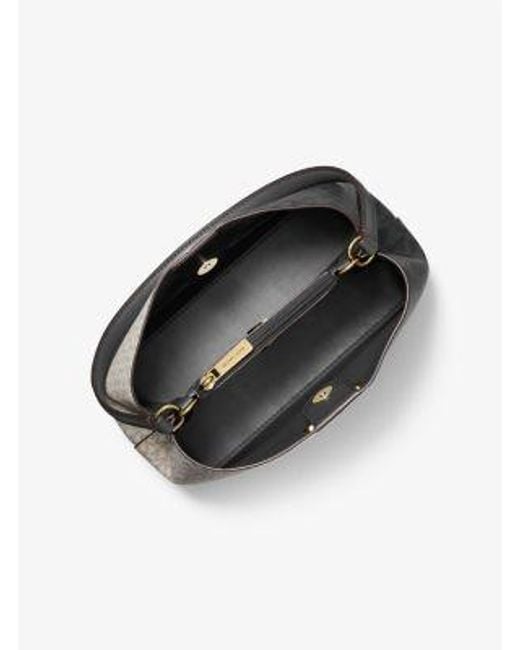 Michael Kors White Pratt Medium Two-Tone Signature Logo Shoulder Bag