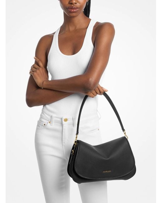 Michael Kors Black Holmes Medium Pebbled Leather Convertible Messenger Bag