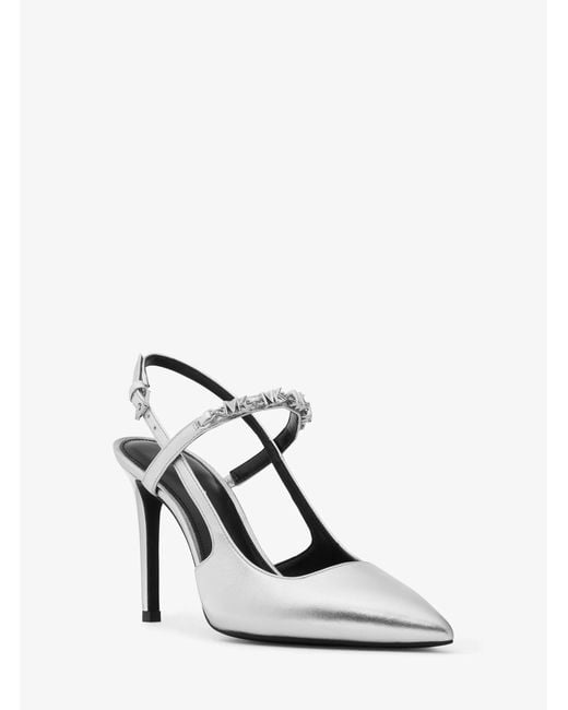 MICHAEL Michael Kors White Mk Dina Flex Metallic Leather Slingback Pump