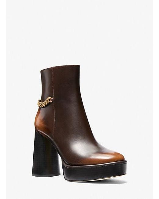 Michael Kors Brown Carlisle Burnished Leather Platform Boot