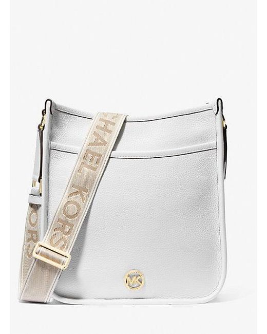 Michael Kors Luisa Large Pebbled Leather Messenger Bag in White Lyst