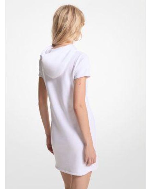 Michael Kors White Mk Empire Logo Organic Cotton Terry Hoodie Dress