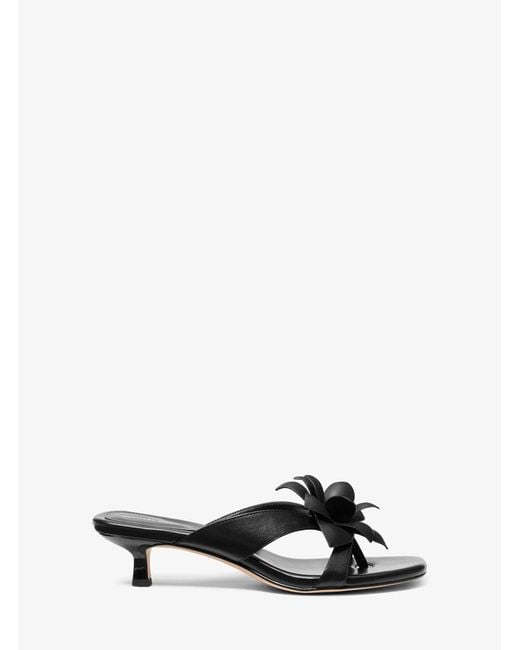 Michael Kors White Mk Jacie Floral Embellished Leather Kitten Heel Sandal