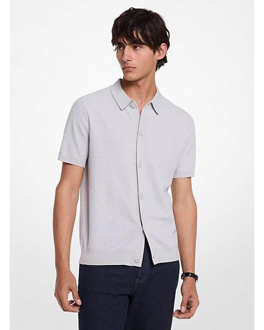 Michael Kors White Cotton Tuck Stitch Shirt for men