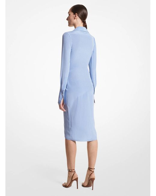 Michael Kors Blue Gathered Silk Dress