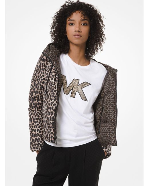 Michael Kors Multicolor Reversible Leopard And Logo Quilted Puffer Jacket