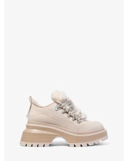 Michael Kors Natural Shiloh Nubuck And Faux Fur Platform Boot