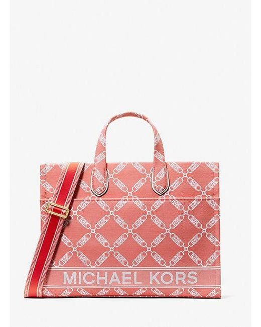 Michael Kors Pink Gigi Large Empire Logo Jacquard Tote Bag