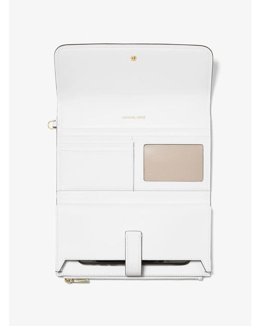 MICHAEL Michael Kors White Mk Jet Set Medium Pebbled Leather Smartphone Wristlet