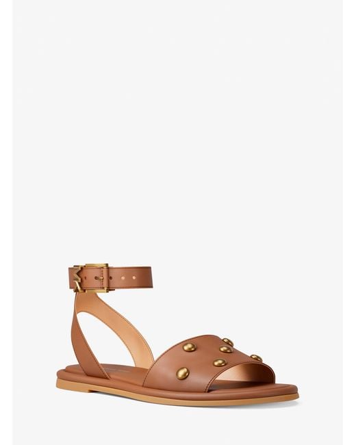 Michael Kors Brown Rosetta Studded Leather Sandal