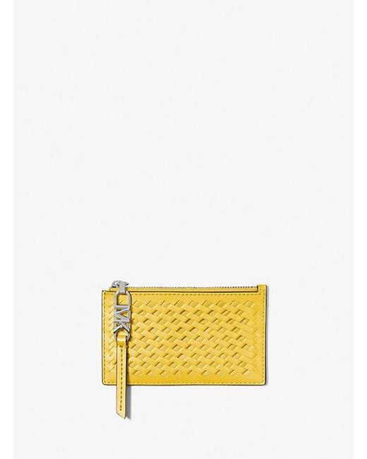 Michael Kors Yellow Empire Small Woven Leather Card Case