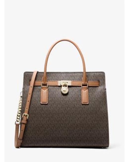 MICHAEL Michael Kors Brown Mk Hamilton Moderne Large Signature Logo Satchel