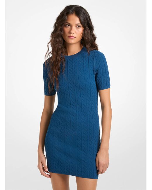 MICHAEL Michael Kors Blue Mk Mk2000 Logo Embossed Jacquard Cable-Knit Mini Dress