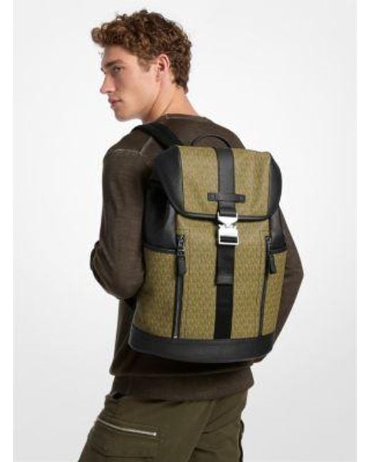 Michael Kors Green Hudson Signature Logo Aviator Backpack for men